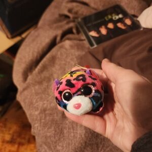 Plush Rainbow Leopard Beanie Boo Keychain